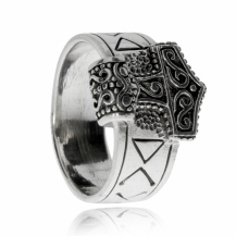 Pánský stříbrný prsten s  motivem Thorova kladiva