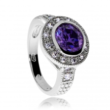 Stříbrný prsten se zirkony (kubická zirkonie) a s rhodiovaným povrchem - fialový