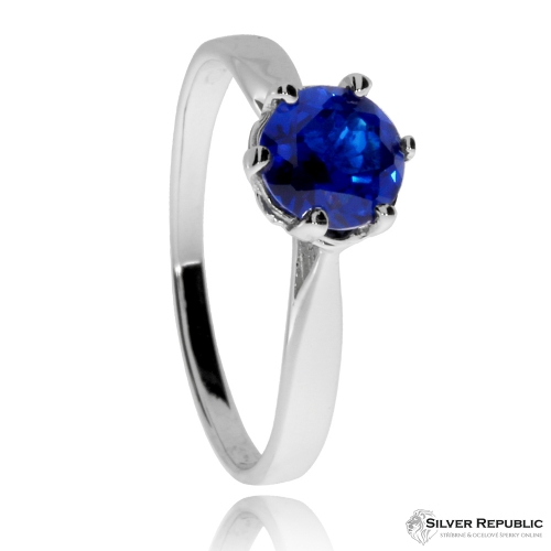 Stříbrný prsten se syntetickým kamenem - Modrá