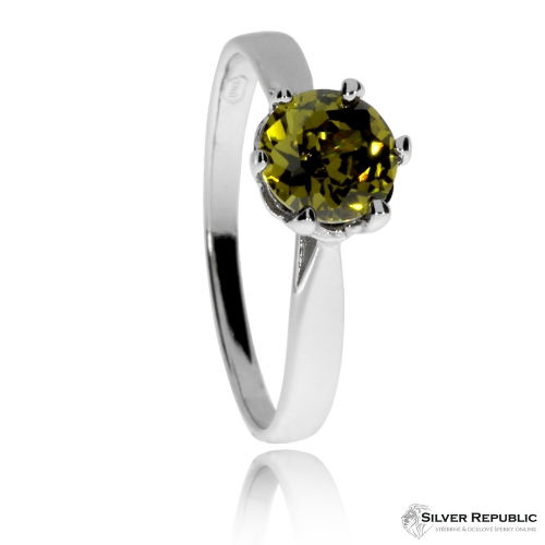 Stříbrný prsten se zirkonem (cubic zirconia) - Zelený kámen