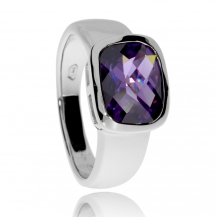 Stříbrný prsten se zirkonem (cubic zirconia) - Fialový obdélník 