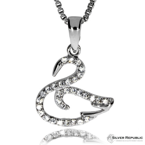 Stříbrný přívěsek se zirkony (cubic zirconia) motiv labutě 