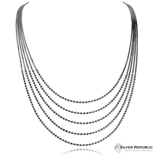 Stříbrný náhrdelník - Více řad zdobených kuličkami 