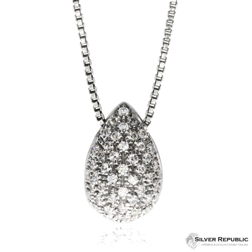 Stříbrný náhrdelník s přívěskem ve  tvaru kapky s diamanty 