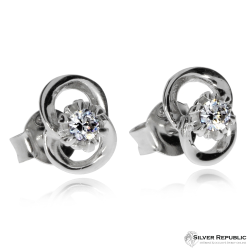Stříbrné náušnice - Dva spletené kroužky s kamínkem uprostřed