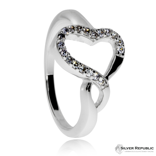 Stříbrný prsten se zirkony (cubic zirkonia) - Zvlněné srdce