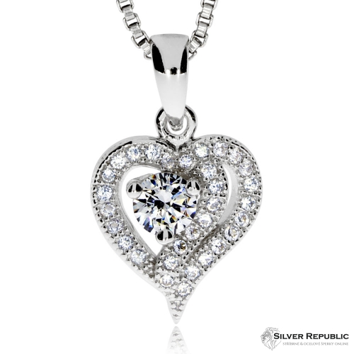 Stříbrný přívěsek srdce bohatě osázené zirkony (cubic zirconia