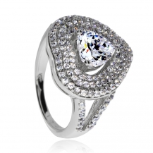 Stříbrný prsten se zirkony (cubic zirconia) srdcový kámen