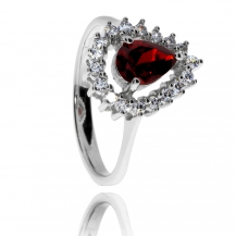 Stříbrný prsten se zirkony (cubic zirconia) rhodiovaný - červená kapka 