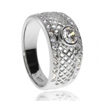 Stříbrný prsten se zirkony (cubic zirconia), širší kroužek s kulatým kamenem