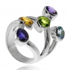 Stříbrný prsten s polodrahokamy různých barev