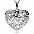 Stříbrný přívěsek se zirkony (cubic zirkonia) srdce s třpytivým motivem