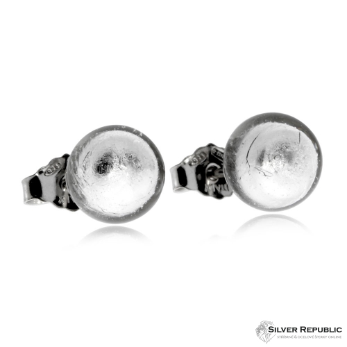 Stříbrné náušnice - Čiré skleněné kuličky 