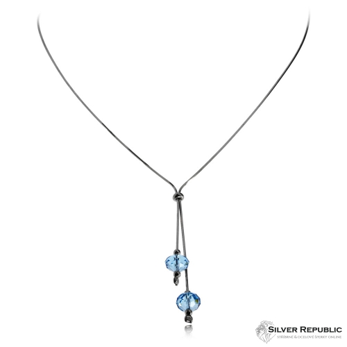 Stříbrný náhrdelník s krystaly Swarovski - Světle modrá
