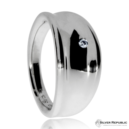 Stříbrný dámský prsten s přírodním diamantem - Oblá linie