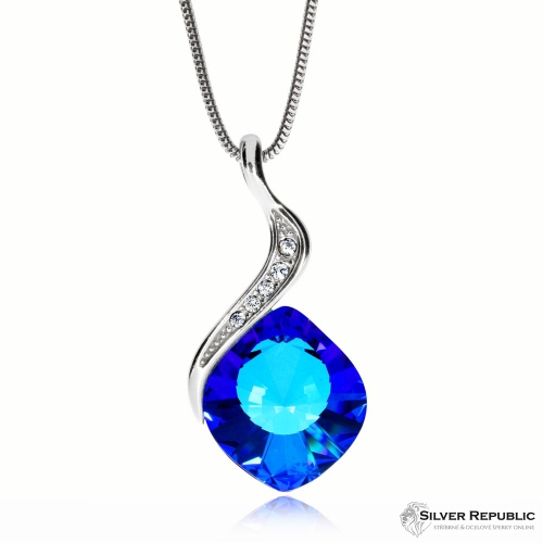 Stříbrný náhrdelník Preciosa Butterfly Dream Bermuda Blue 6295 46L - 45cm