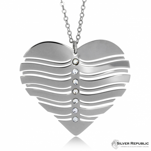 Stříbrný náhrdelník - Zvlněné srdce zdobené krystaly Swarovski
