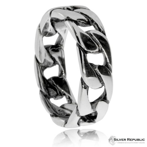 Stříbrný pánský prsten z pevných článků řetízku