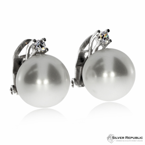 Stříbrné náušnice s kamínky a perlami - Klipsy