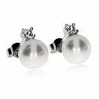Stříbrné náušnice s perlami (syntetická perla) a zirkony (cubic zirconia) 