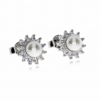 Stříbrné náušnice s perlami (perla syntetická) a zirkony (kubická zirkonie) - Květiny