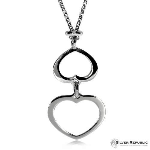 Stříbrný náhrdelník - Dvě srdce