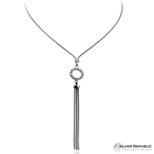 Stříbrný náhrdelník se zirkony (kubická zirkonie) doplněný posázeným kolem na středu
