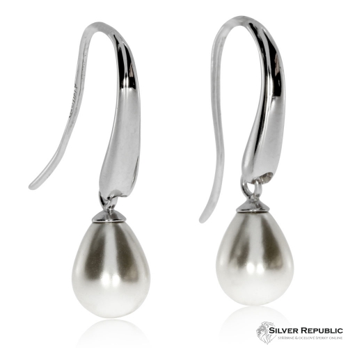 Stříbrné visací náušnice s perlou (perla syntetická) - Kapky