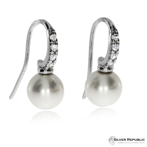 Stříbrné  náušnice s kamínky a perlou (perla syntetická