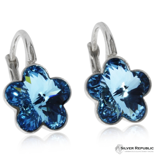 Stříbné náušnice s Krystaly Swarovski - Modré květiny