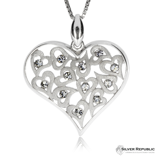 Stříbrný přívěsek - Srdce s krystaly Swarovski 