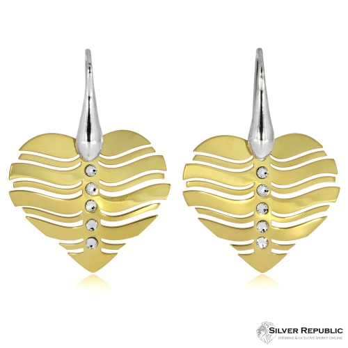 Stříbrné visací náušnice - Srdce se Swarovki krystalem ve zlaté barvě