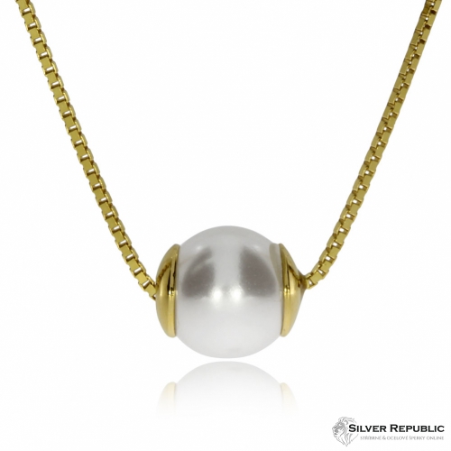 Stříbrný pozlacený náhrdelník s malou perličkou 