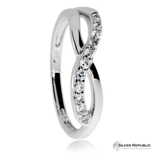 Stříbrný prsten se symbolem Infinity zdobený zirkony (kubická zirkonie