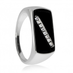 Stříbrný prsten pro muže - Onyx se zirkonem po diagonále (cubic zirconia