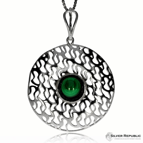 Sada stříbrných šperků s malachitem - Zdobný kruh