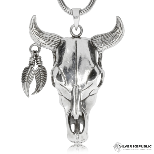 Stříbrný přívěsek - Amulet s lebkou buvola