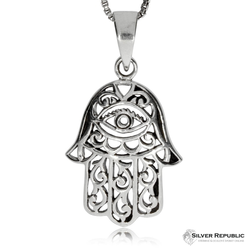 Stříbrný přívěsek - Ochranný amulet ruky s okem