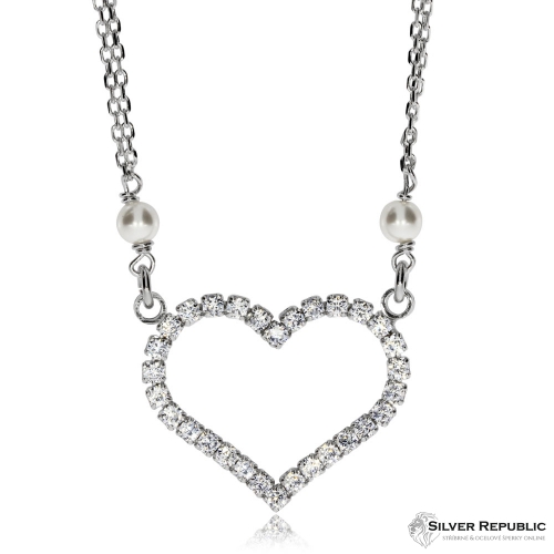 Stříbrný náhrdelník  - Srdce z kamenů čiré kubické zirkonie