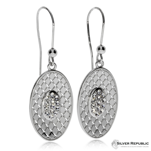 Stříbrné visací náušnice oválné s křišťálem Swarovski
