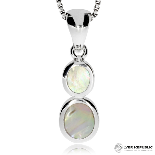 Stříbrný přívěsek - Bílá perleť ve dvou oválcích