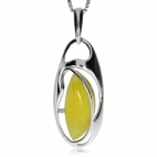 Stříbrný přívěsek - Mléčně žlutý jantar tvaru markýzy