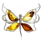 Stříbrná brož s jantarem více barev ve tvaru motýlka
