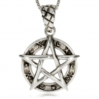 Stříbrný přívěsek - Pentagram na kruhu s nebeskými symboly