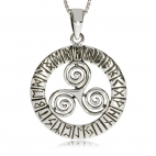 Stříbrný přívěsek - Tři spojené spirály v kruhu s runami