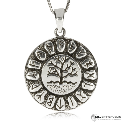 Stříbrný přívěsek - Runy v kruhu kolem stromu života