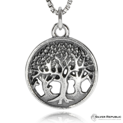 Stříbrný přívěsek - Tři stromy života v kruhu