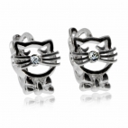 Stříbrné dětské náušnice - Kočičky s čirými kamínky
