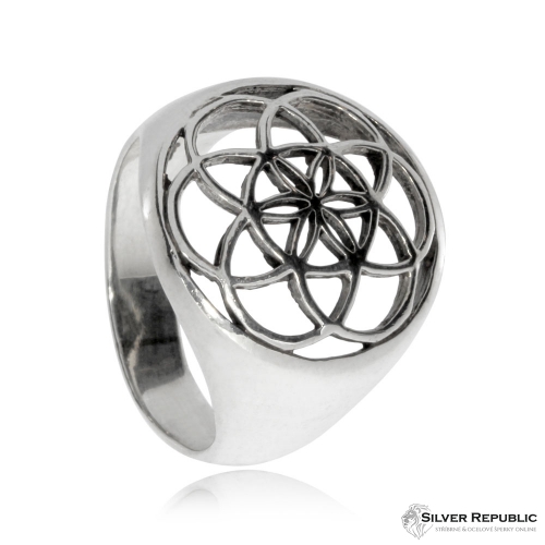 Stříbrný prsten - Symbol Semeno života