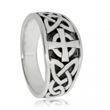 Stříbrný prsten s keltskými uzly a křížem